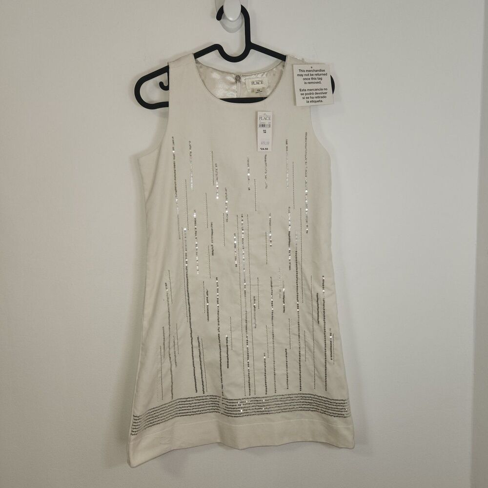 The Children's Place Ivory Sequined Sleeveless Velvet Holiday Dress Size 14 NWT - Picture 1 of 9
